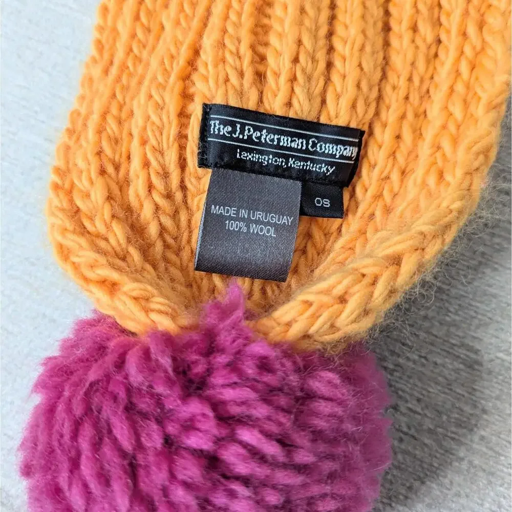 Vintage J. Peterman 100% wool chunky knit pompom statement scarf